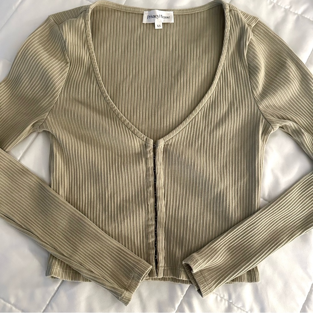 Privacy Please Ribbed Long Sleeve Top - Sage